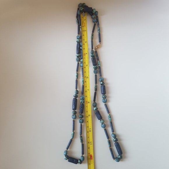 Long Blue-Green Bead Necklace - Picture 8 of 8